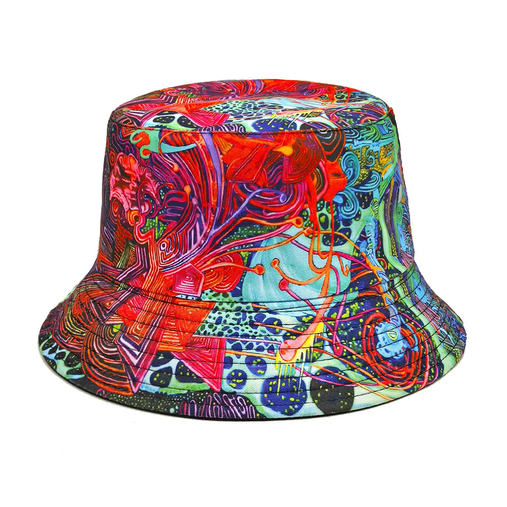 Retro Graffiti Print Hip Hop Street Bucket Hat for Women Men Decorate Fisherman Hat Summer Travel Beach Outdoor Sunscreen Panama view 3
