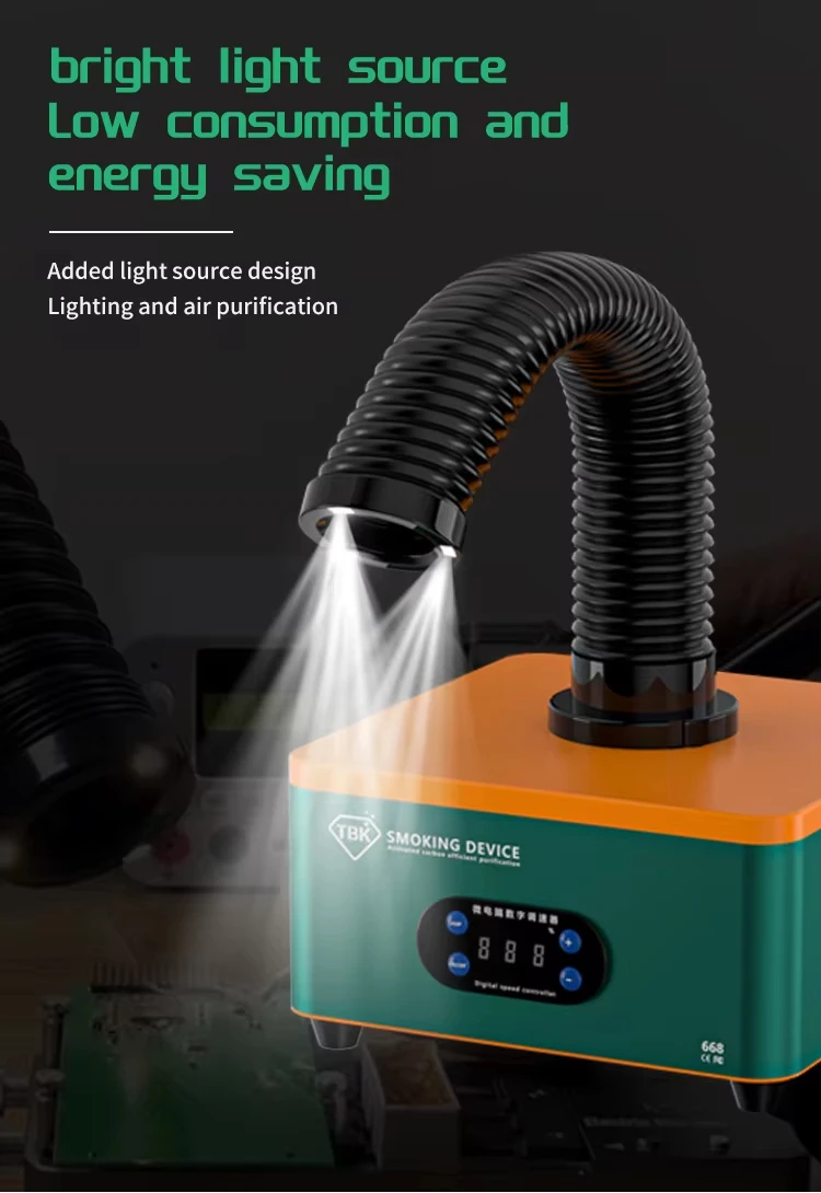 TBK-668 Fume Extractor Air Cleaner With LED Light Soldering Cleaner Smoke Absorber Purifier For PCB Rework
