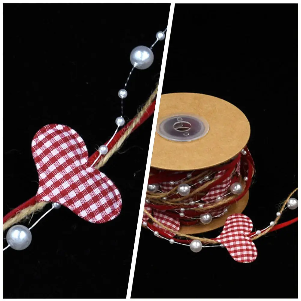 

2 Rolls Elegant Heart Beads Chain Ribbon Gift Wrapping Strip DIY Craft Ribbon for Valentine's Day Decor Photo Props Bouquet