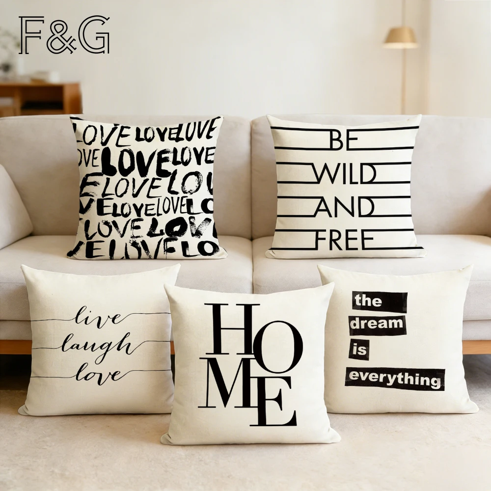 

LOVE HOME Letter Print Cushion Cover Simple Decorative Throw Pillow Case for Home Sofa Decor Customized Pillow Cover