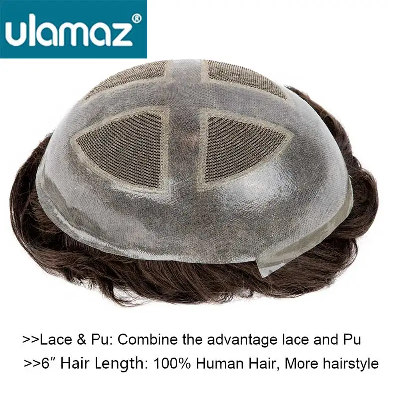 Capilar Man Hair Prótese PU Toupee para homens, peruca de renda francesa, peruca de pele masculina, peruca dupla, sistema capilar