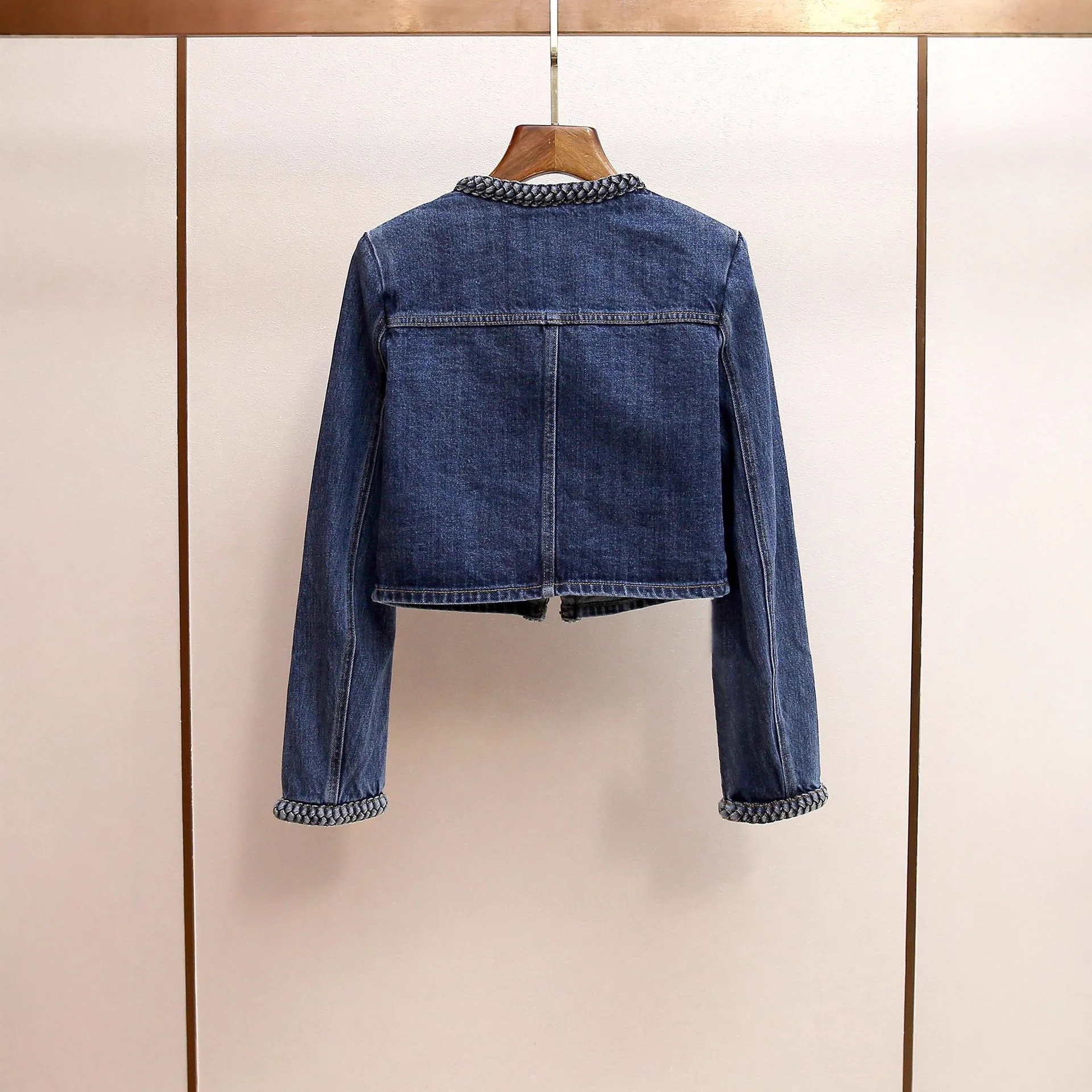 

Autumn Winter New Versatile French Retro Chic Woven Design Short Long-Sleeve Cardigan Denim Jacket for Women