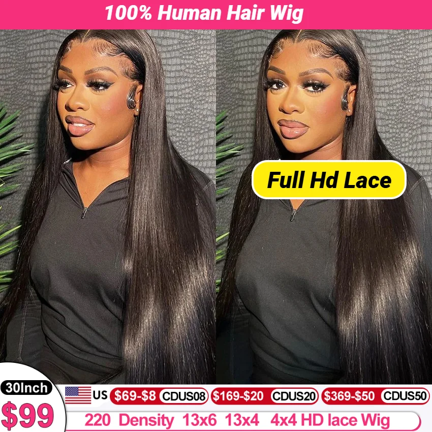 

High Quality Full Lace Human Hair Wig Bone Straight HD Transparent Lace Wigs for Black Women Brazilian 100% Remy Hair Preplucked