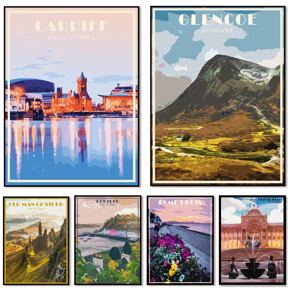Broadway Tower Cotswolds, Isle of Skye, Wales, Plymouth Devon, Victoria Square, Scotland, Glenfinnan Viaduct Canvas Travel Poste