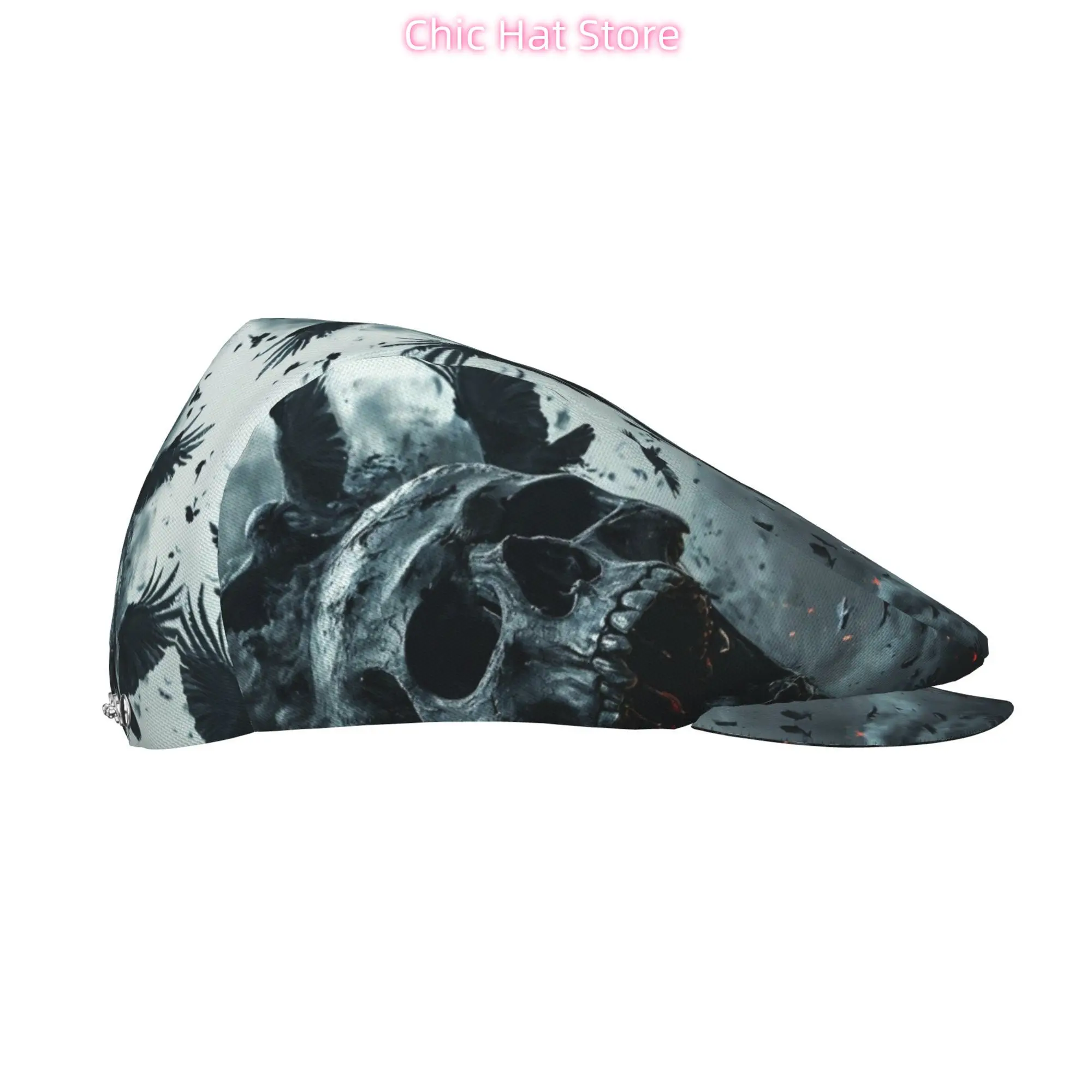 Crow Surrounded Dark Skull 1pc All-over Print Flat-top Hats for Men and Women, Newsboy Caps, Berets, Irish Hats, Driver Caps, Me