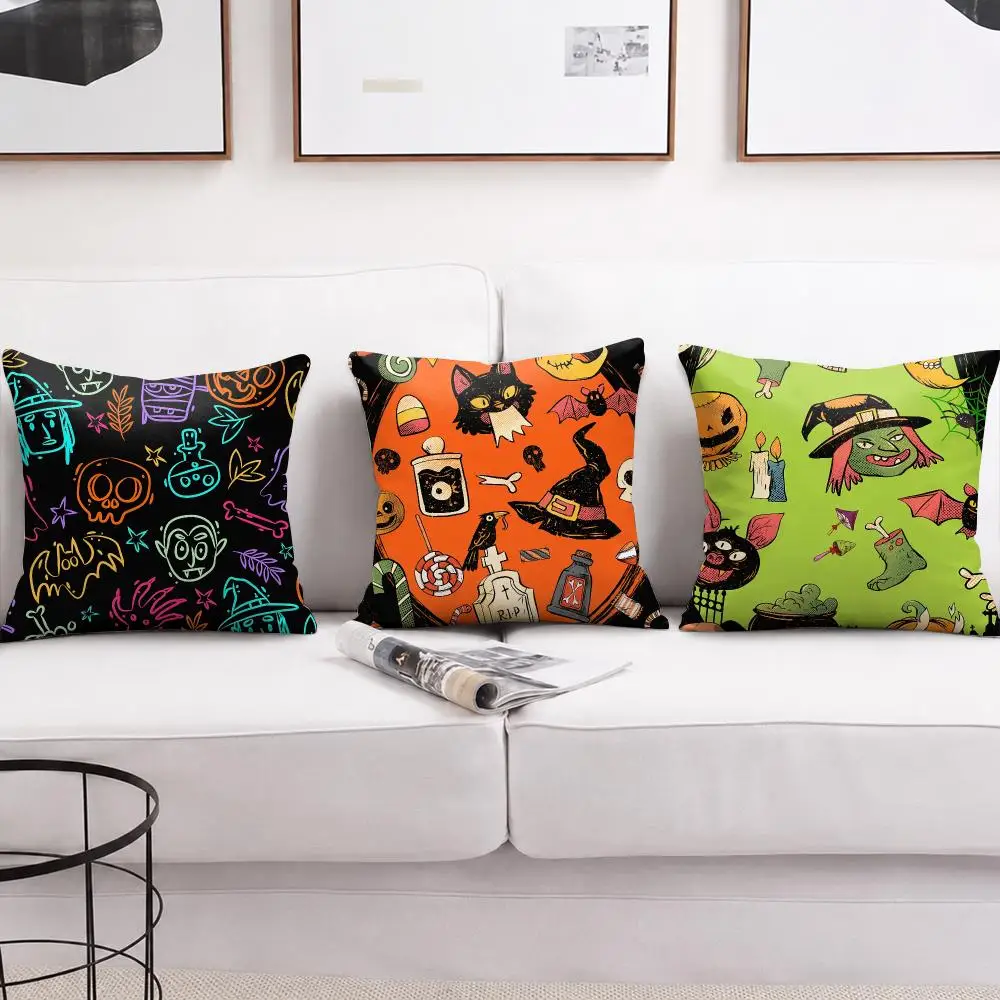 Terrifying Halloween Cushion Cover Short Plush Soft Double-Sided Printing Pillow Case Cozy Sofa Bedroom Home Decor Gift