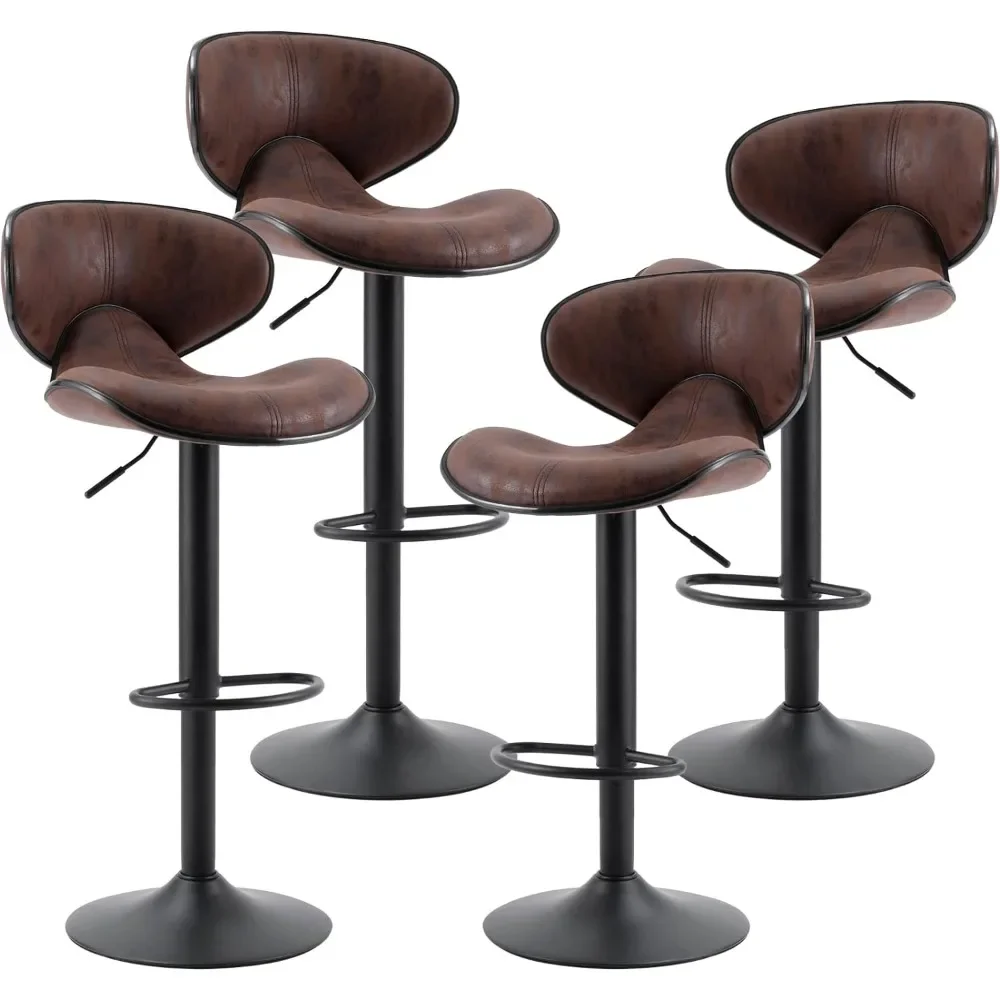 

Bar Stools Set of 4 - Adjustable Barstools with Back and Footrest, Counter Height Bar Chairs for Kitchen, Pub - Retro Brown