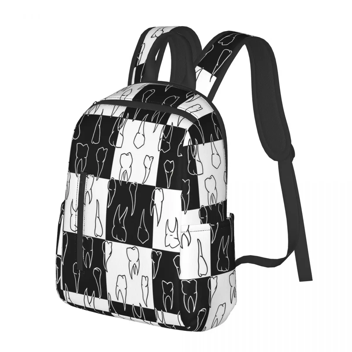 

Black White Dentistry Teeth Pattern Student Backpack School Bag Hiking Travel Daypack for Men Women Bookbag Shoulder Bags