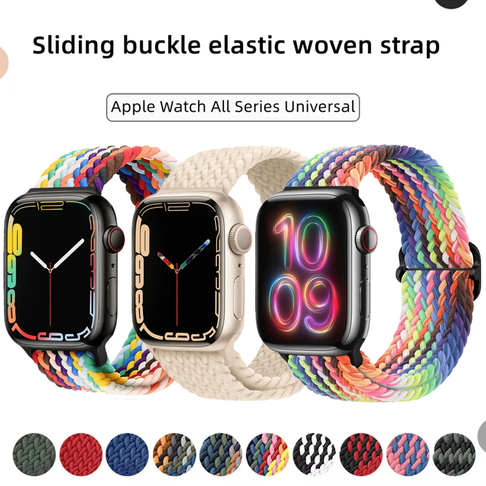 Braided Loop Strap For Apple Watch Band 42/46mm 45/41mm 38/40mm 44mm 49mm Nylon Solo Bracelet iWatch series 10 9 se 8 7 6 Ultra2