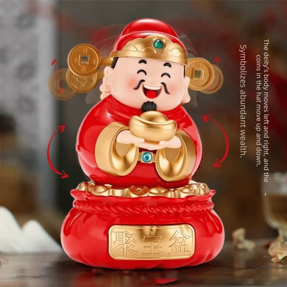 Solar Powered God Of Fortune Sculpture Auto Shaking ABS Auto Interior Decoration Lovely Design Desktop Decoration