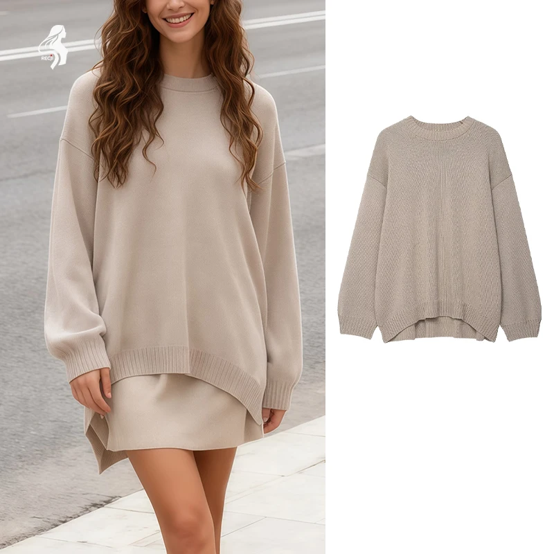 

Womens Knitted Sweater Long Sleeves Round Neck Loose Comfortable Knitted Sweater For Autumn Winter And Daily Wear Trafizaran