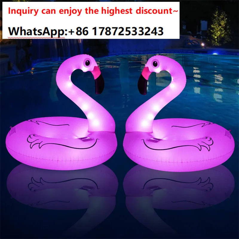 PVC luminous flamingo water ring, inflatable floating for adults, outdoor LED luminous swimming ring
