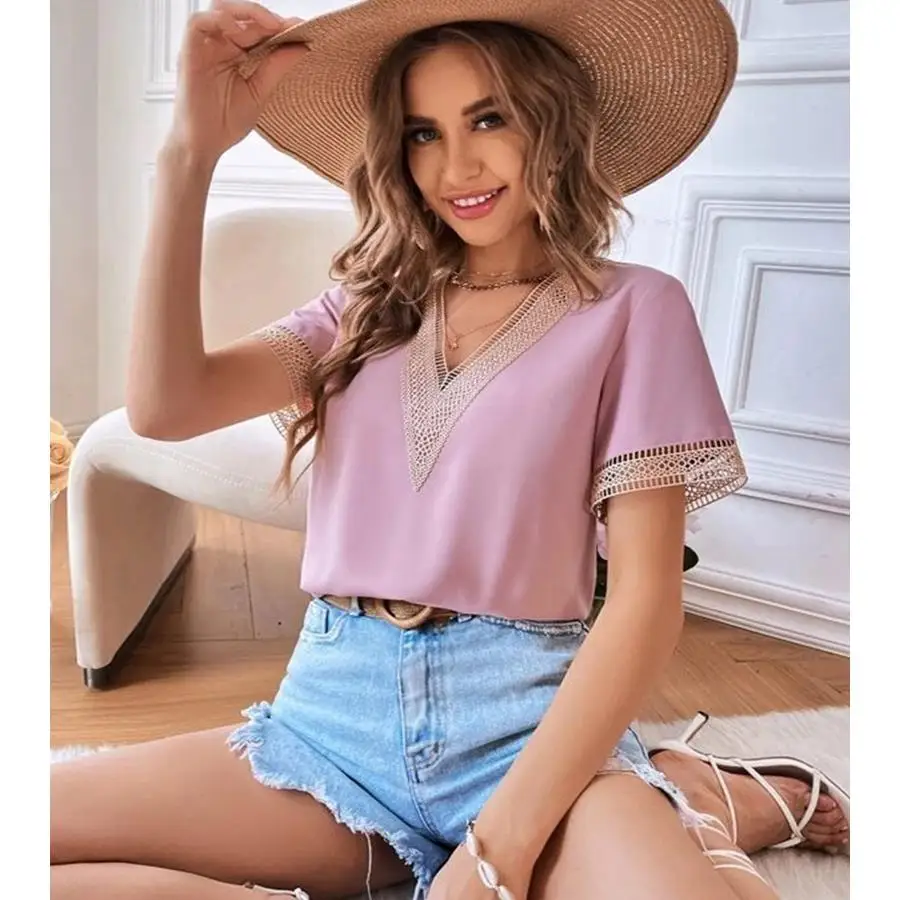 

Женская повседневная кружевная V-ne ort-Sved irt, брендовая защитная одежда для домашнего использования, фирменная зарегистрированная торговая марка