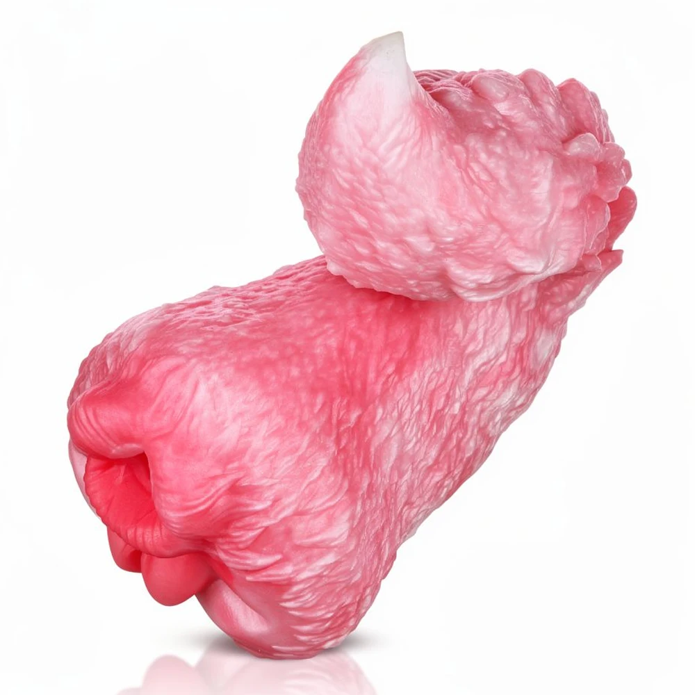 Pink Fox Realistic Pussy Male Stroker 3D Embossed Fur with Tail Buttock Dual-Hole Silicone Masturbator Pleasure Sex Toy for Men
