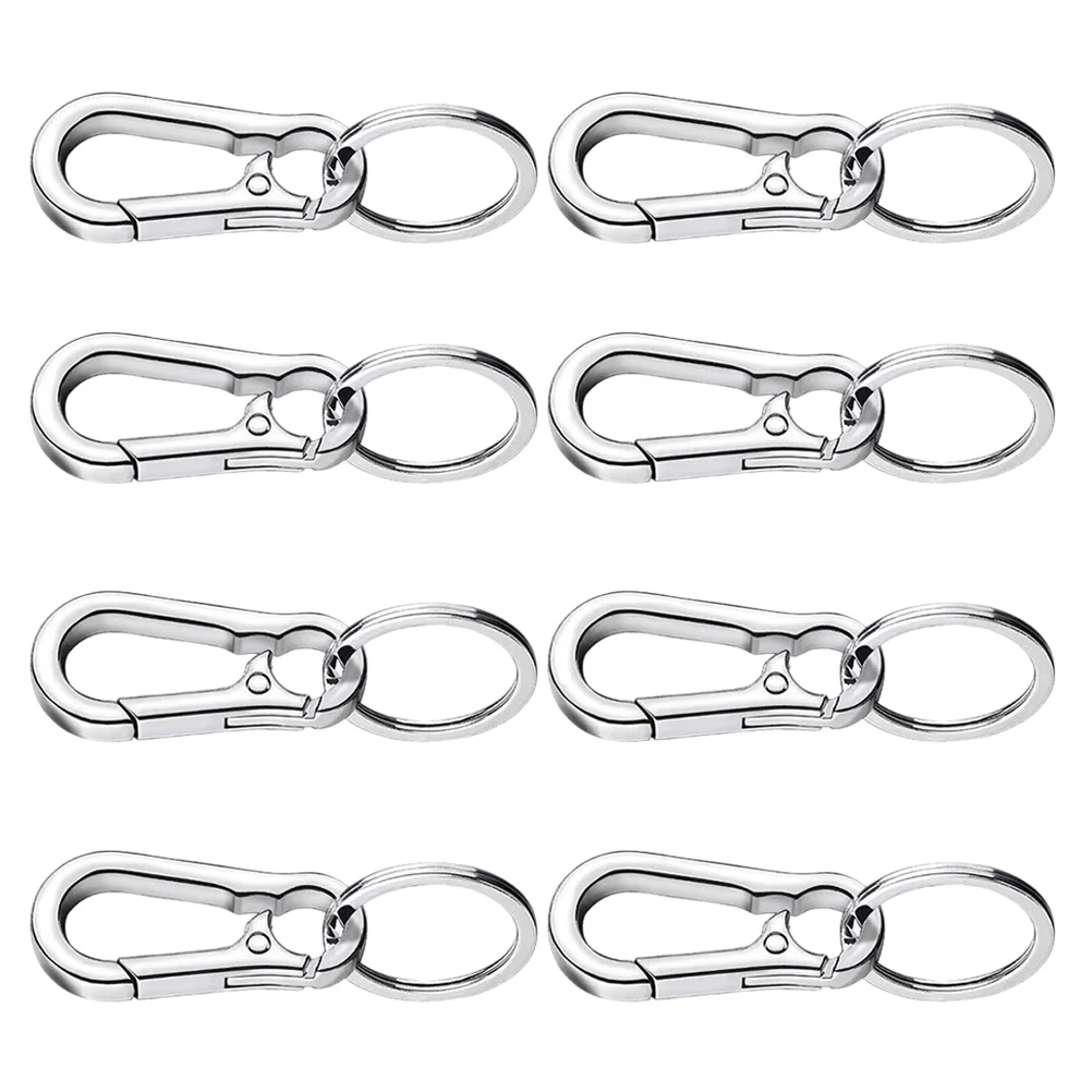 8 Pcs Strap Key Chain Keychains Carabiner Clip Keyring Holder Metal Silver Zinc Alloy