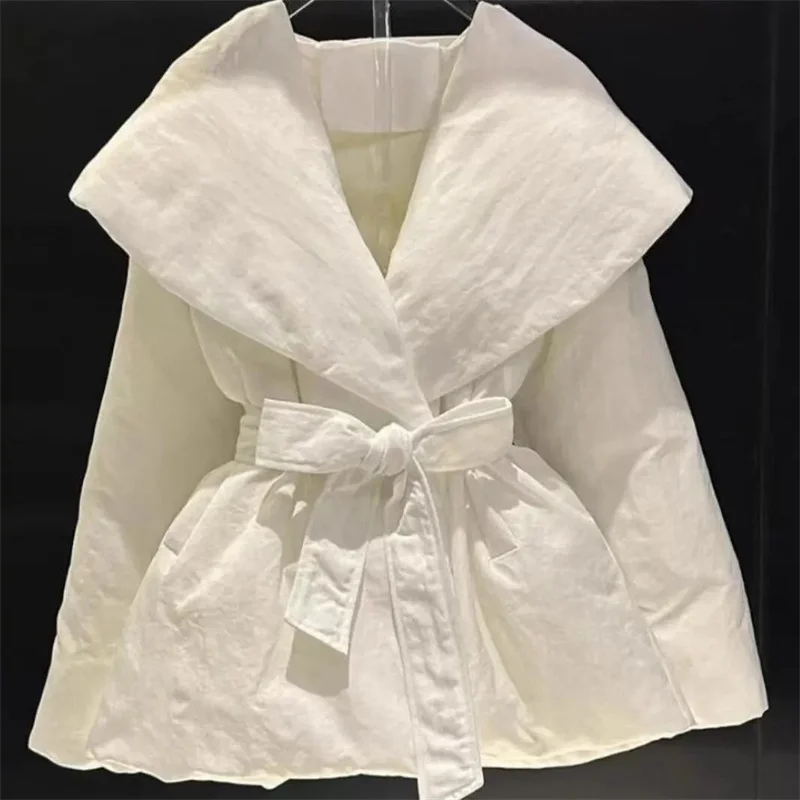 

Хлопковое пальто с поясом на талии, женская зимняя новая куртка, модное ретро-модное красивое хлопковое теплое пальто, короткое парковое пальто