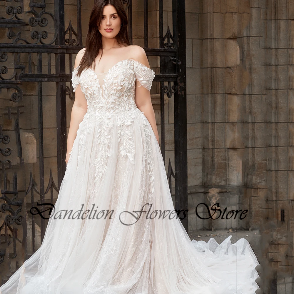 Pastrol Hochzeit Kleider Tüll V-ausschnitt Weg Von Der Schulter Lace Up Braut Kleider Spitze Applique A-Line Vestido De Noiva 2023 Modernos