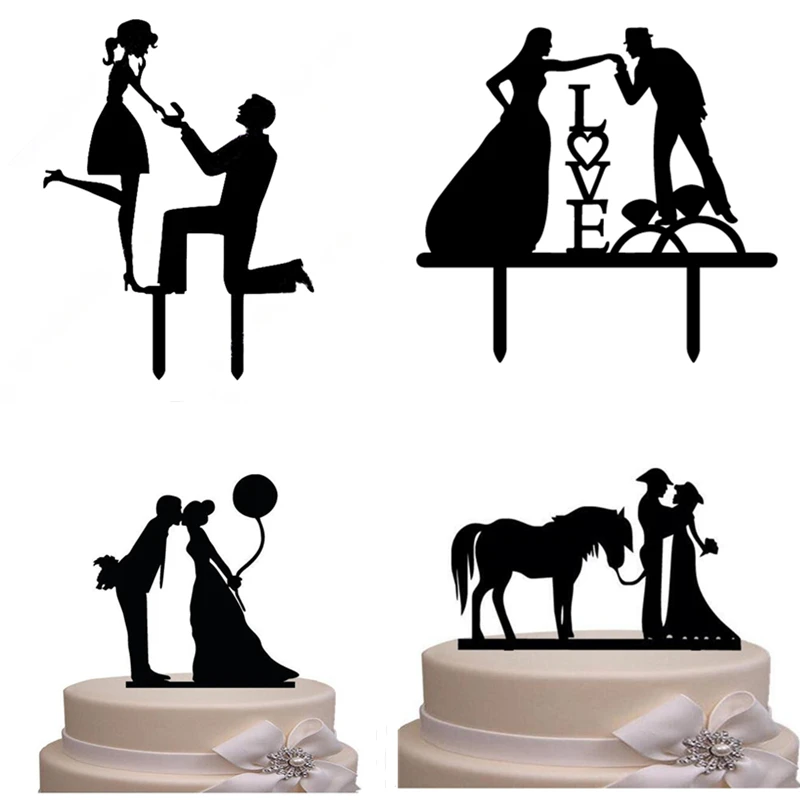 INS acrilico Wedding Cake Topper oro nero amore cuore Mrs.Mr festa di fidanzamento Cake Topper sposo e sposa torta decorazione di cerimonia nuziale