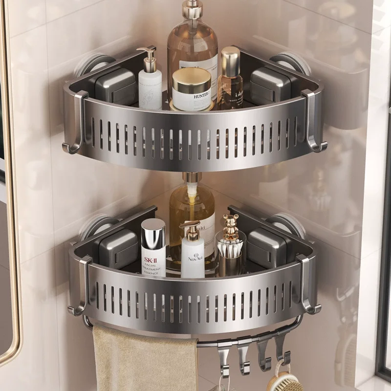 

Aluminum Vacuum Shower Shelf No-Drill Wall Mounted Rustproof Bathroom Organizer Removable Strong Storage Rack for Toiletries