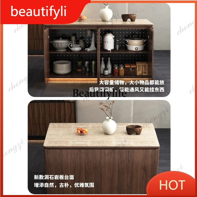 A139 Island cabinet separate antique solid wood travertine rock slab bar cabinet kitchen Nakajima cooking table