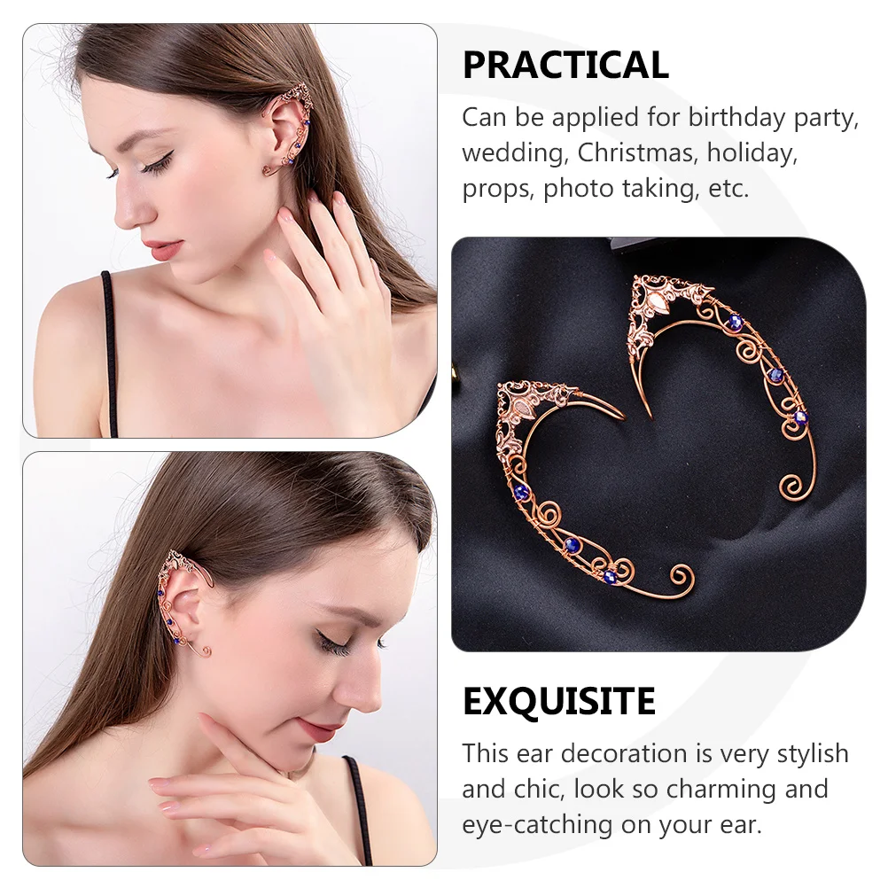 

2Pcs Ear Bone Clip Rhinestone Studded Non-Piercing Earrings Elegant Copper Ear Jewelry for Weddings Parties Cosplay Fashion