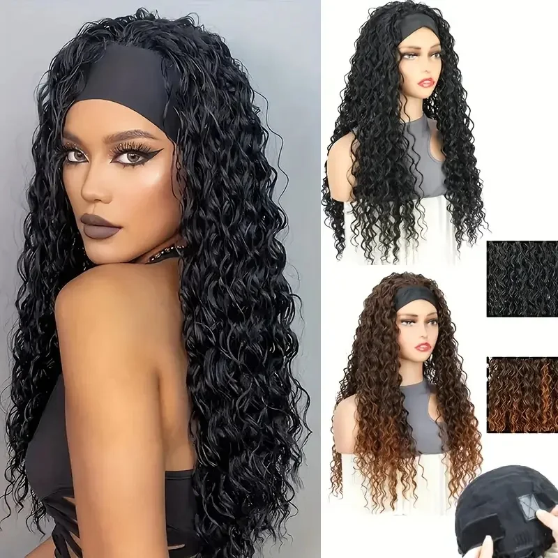 

WIGSIN Synthetic 26Inch Long Kinky Curly Headband Wigs Deep Water Wave Bohemian Hair for Black Women