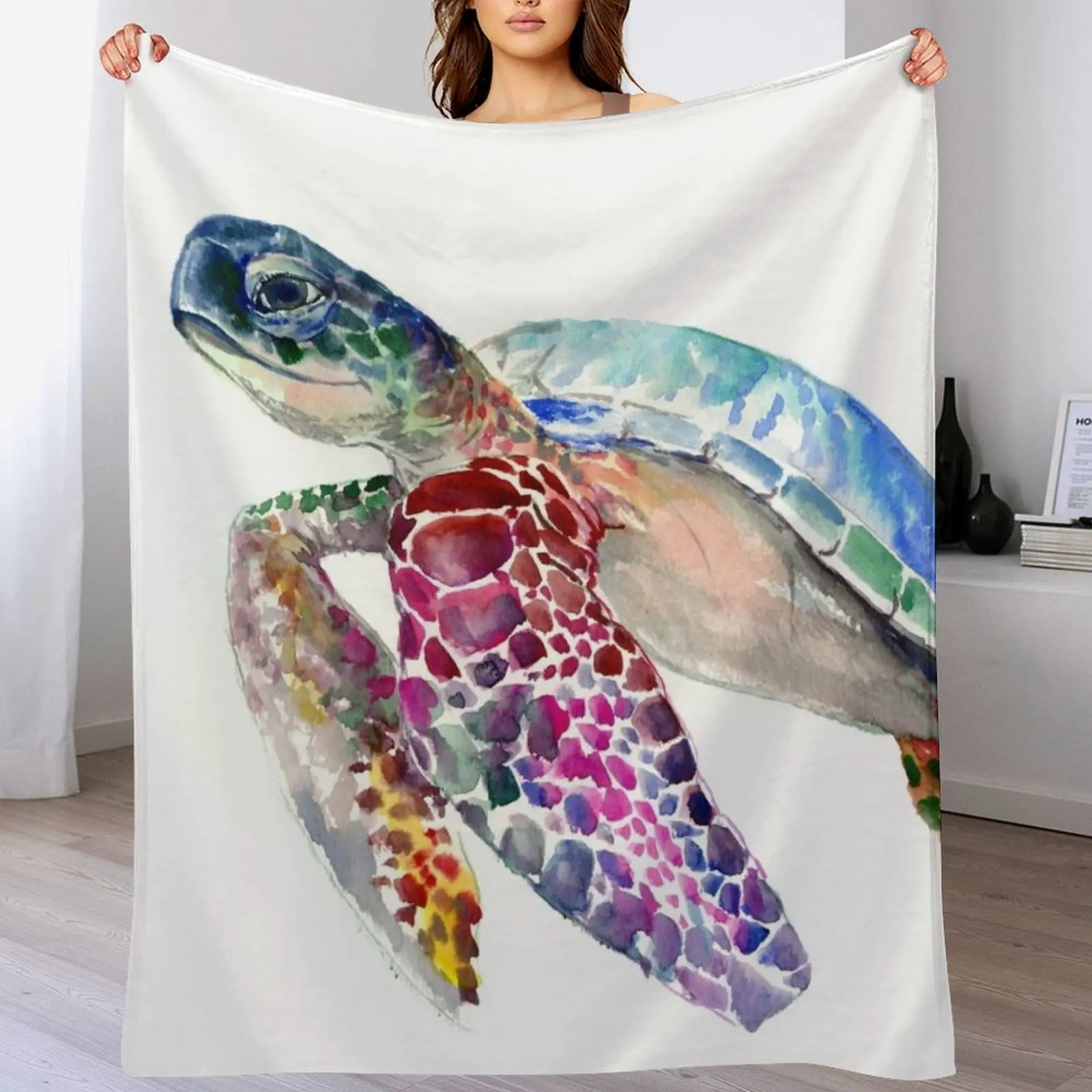 

Sea Turtle, Rainbow colors Throw Blanket Sofa Multi-Purpose Hairy Winter beds Blankets