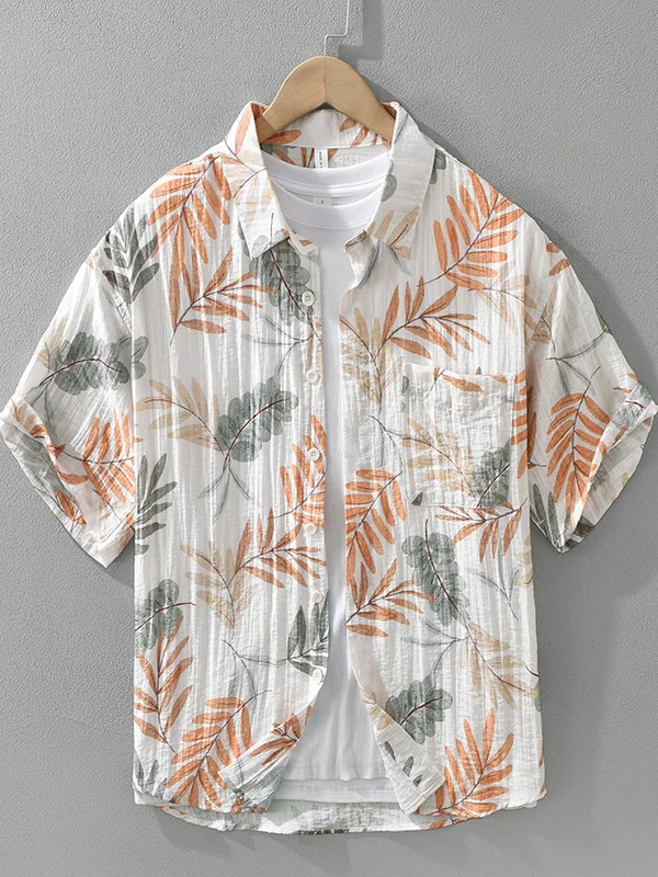 

Fre Printed Men's ort Sve irt Casual Polyester Fabric Loose Fit Summer Faion Basic Sle Patch ket Design