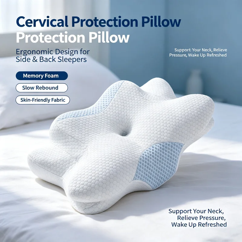 Ergonomic Zero-Pressure Massage Butterfly Pillow, Side-Sleeping Neck Support Pillow, Slow-Rebound Memory Foam Pillow