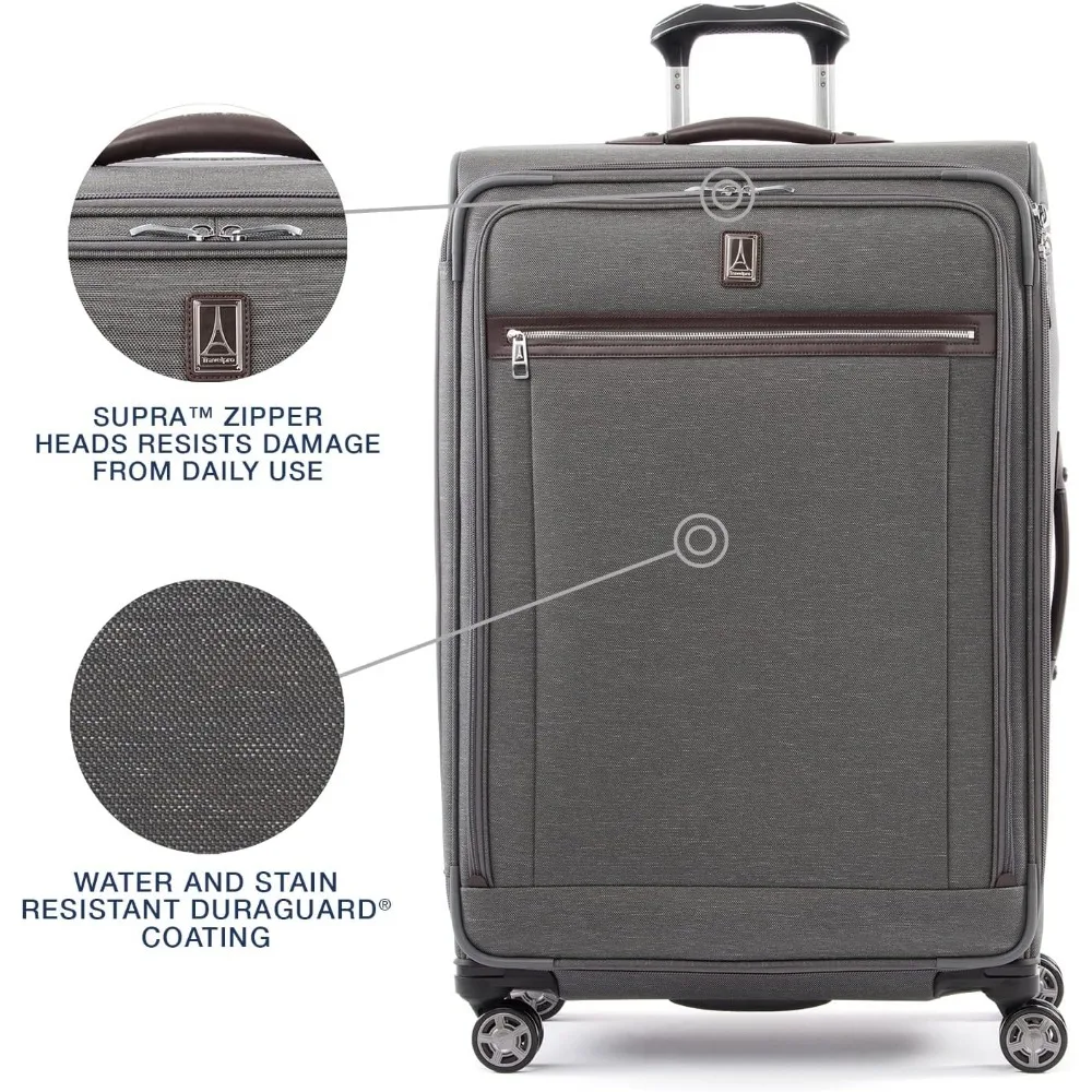 Maleta giratoria expandible grande de 8 ruedas con cerradura TSA, equipaje gris vintage unisex para viajes