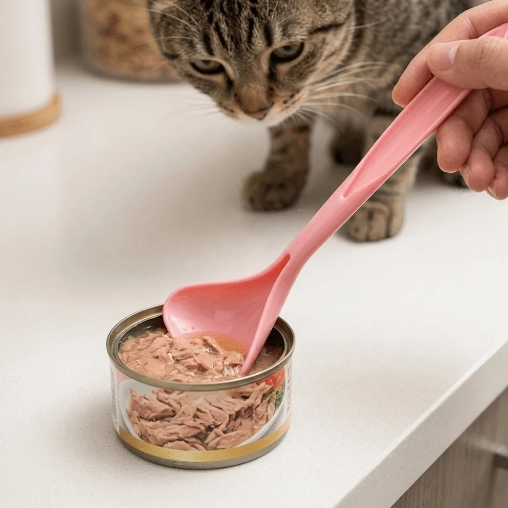 3 pcs Polymer Pet Can Spoon Multi Colors Option Elongated Handle Cat Dog Feeding Spoon Spatula Shaped Head Small Size