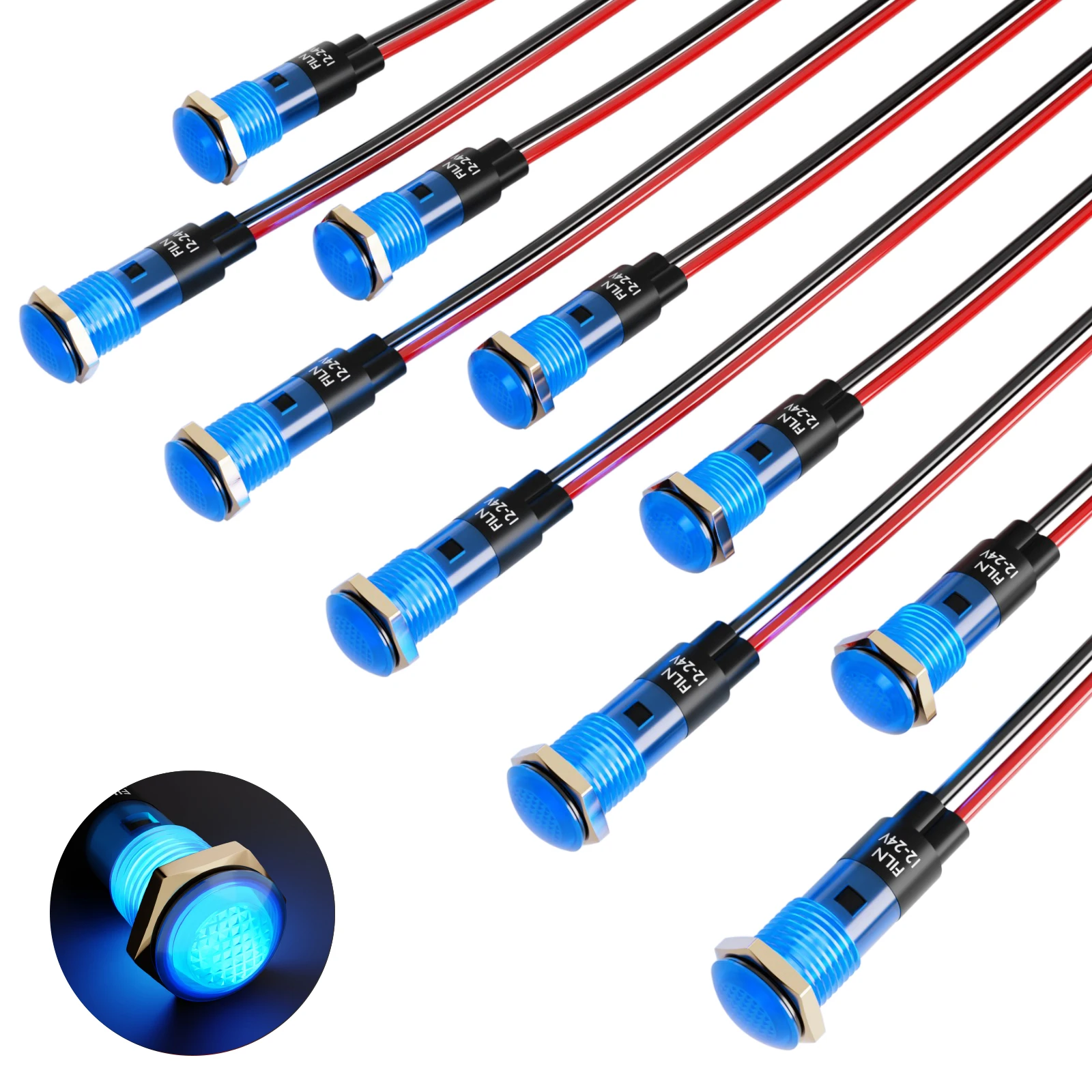 10pcs FILN 8mm Plastic Indicator Light 12V 24V 110V 220V Power LED Indicator Light Plastic Panel Lights Pilot Lamp with image 6