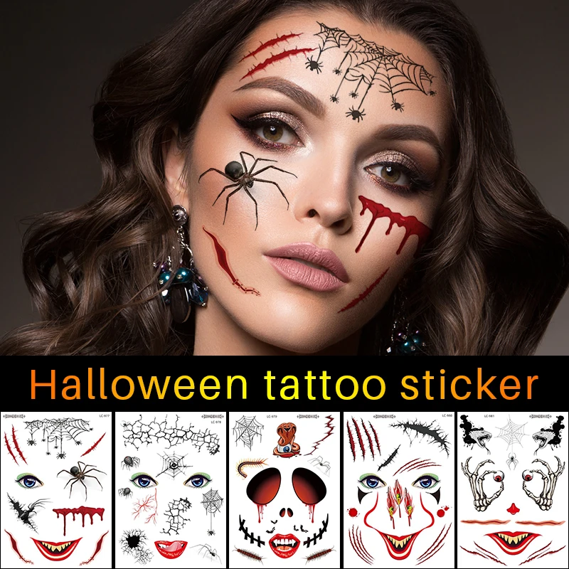

New Halloween Temporary Tattoos Facial Funny Spider Waterproof Disposable Makeup Decoration Sticker School Party Supplies