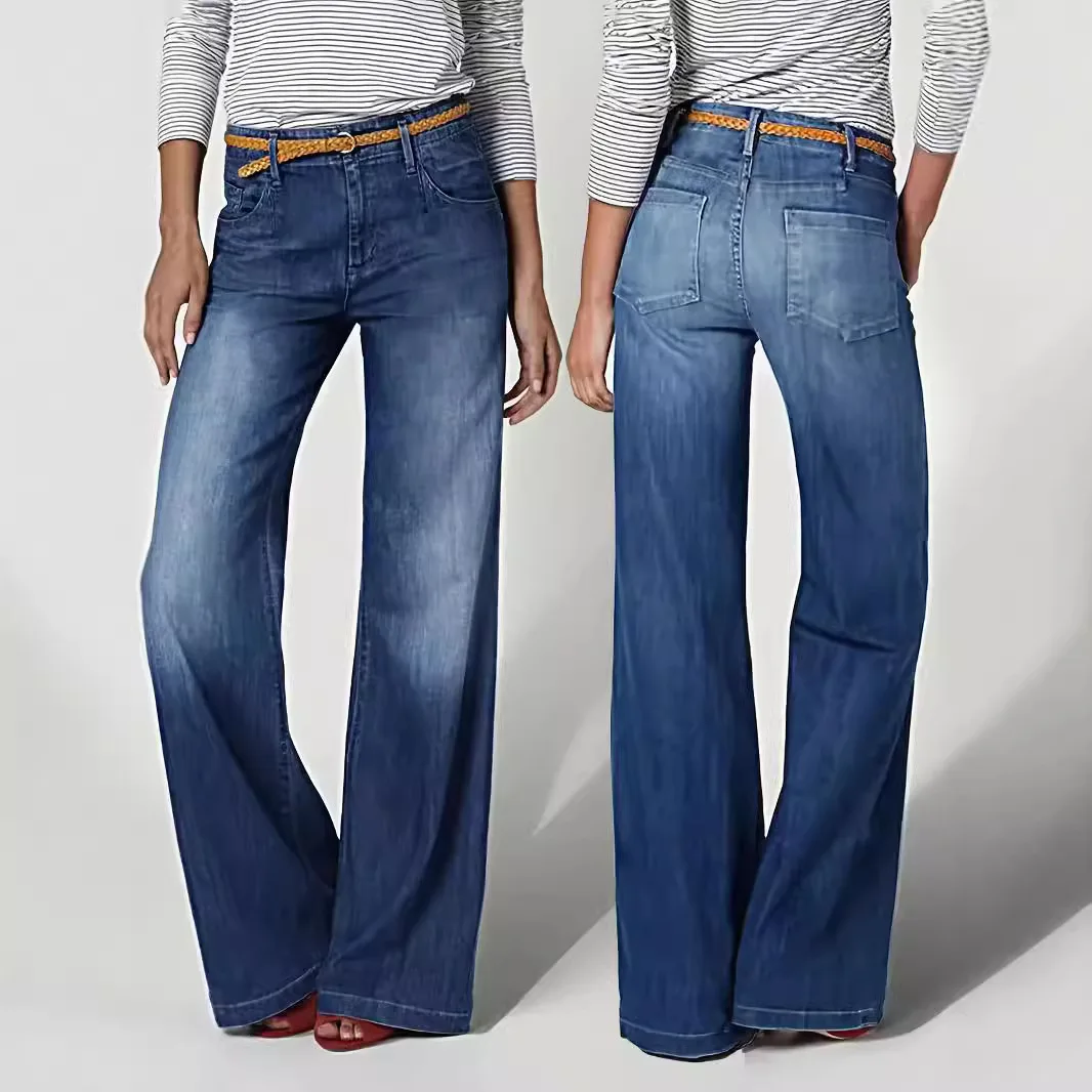 

Women's Gradient Color Simple Basic Loose Straight Wide Leg Denim Trousers American Vintage Style 2026 New Fashion Jeans Pants