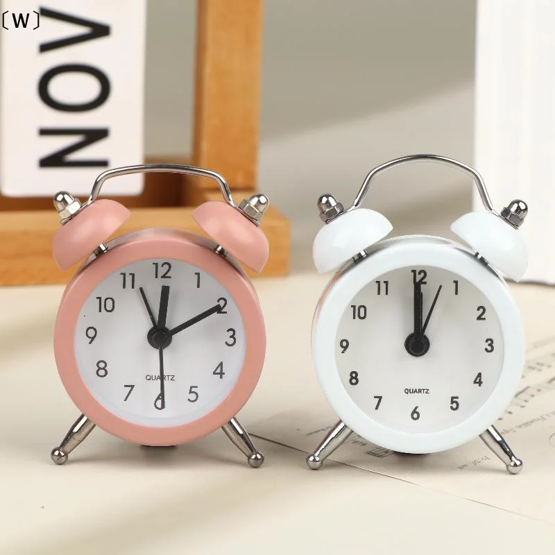 〔W〕Mini Retro Twin Bell Alarm Clock Simple Desktop Wake Up Clock Small Desk Clock For Students Bedroom Office Home Table Decor