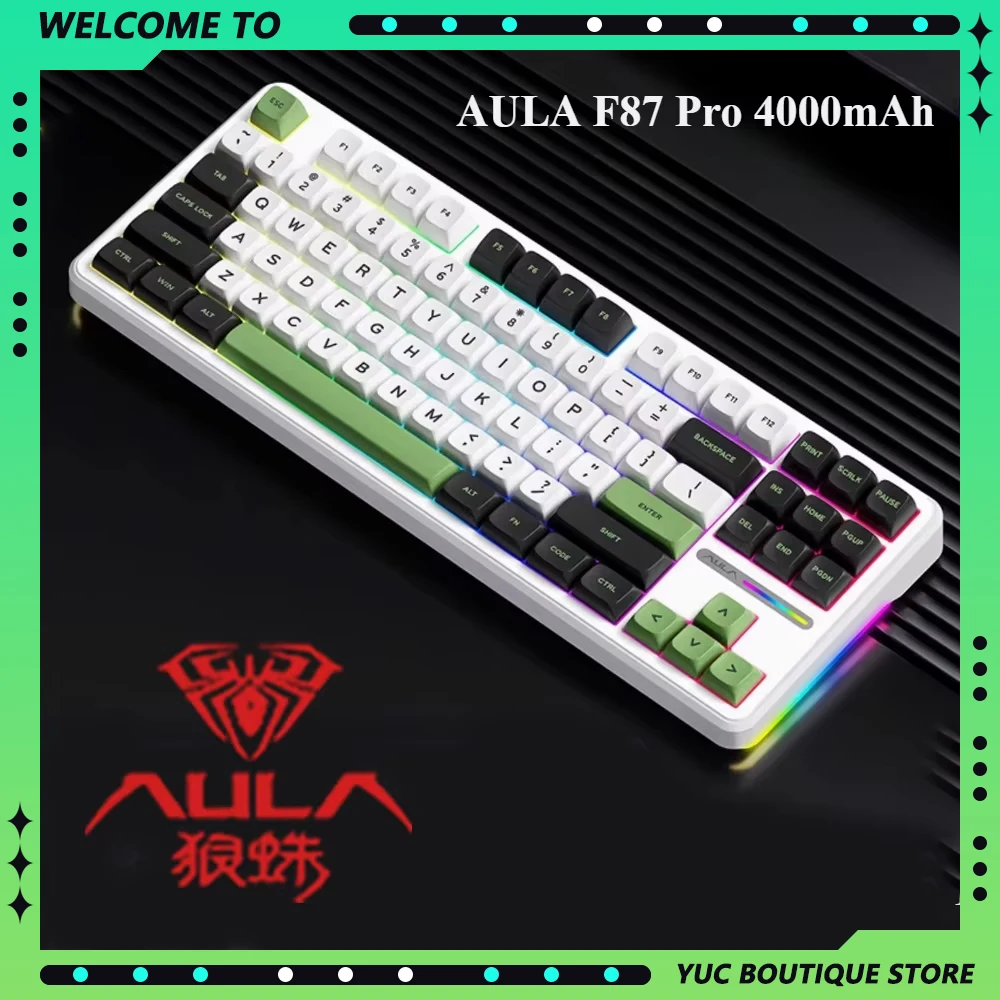 AULA F87 Pro E-sport Mechanical Keyboards Grey Wood Switch Agile Switch 3-Mode Gaming Keyboard RGB Hot Swappable 87 Key Game