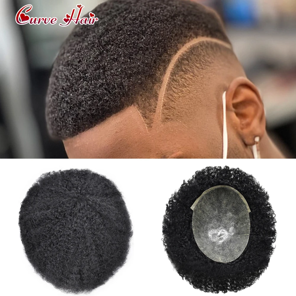 

Afro Curl Toupee for Black Men Kinky Curly Human Hairpiece Male Hair Prosthesis Ultra Thin PU Injected Wigs