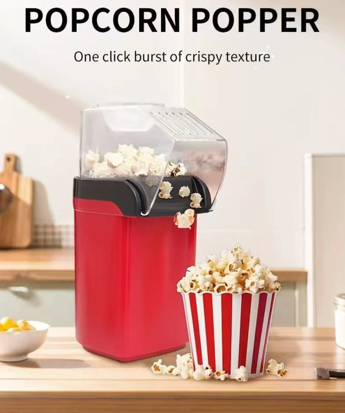 1PCS Mini Electric Popcorn Machine Fully Automatic High Popping Rate Air Popper For Home Kitchen Automatic Snacks Corn Maker