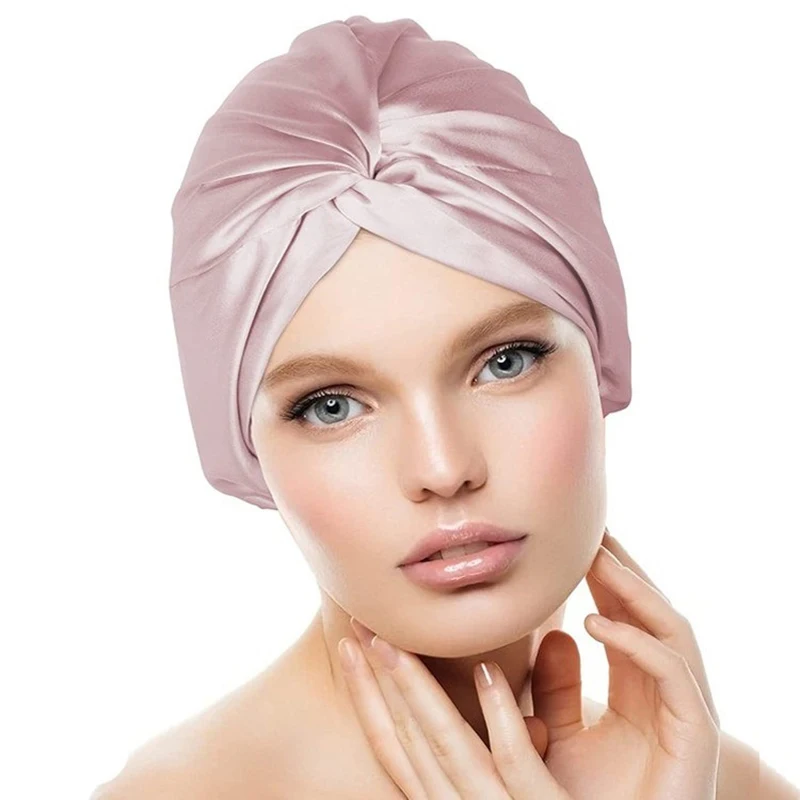 Women 100 Mulberry Silk Turban Bonnets Twisted Sleeping Night Cap 19 Momme Pure Silk Hair Wrap Cap For Curly Ladies Headwrap