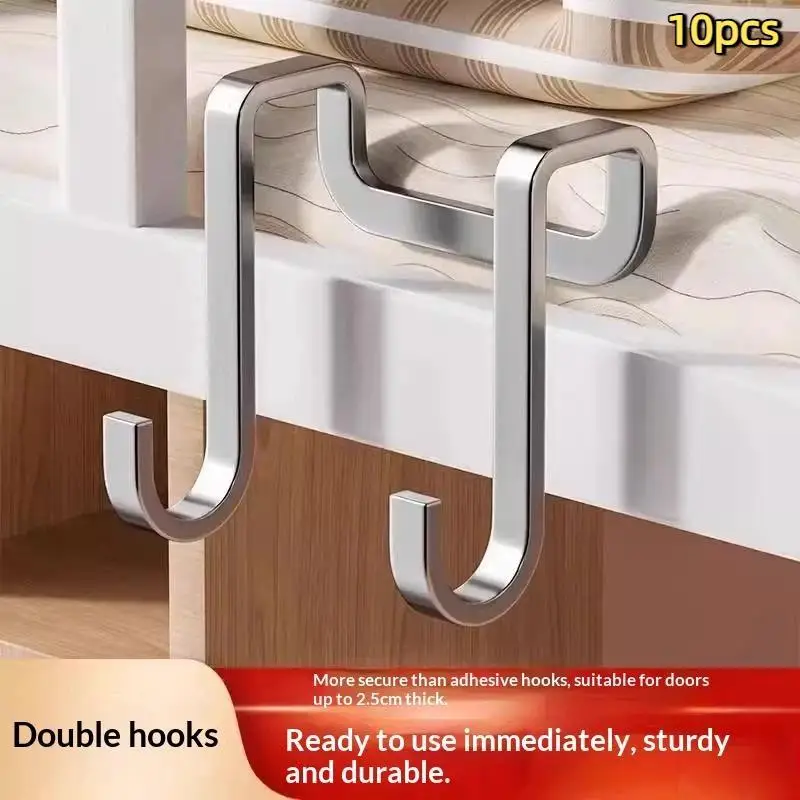 Punch Free Double S Hook Stainless Steel Multi Purpose Kitchen Bathroom Towel Coat Hanging Rack