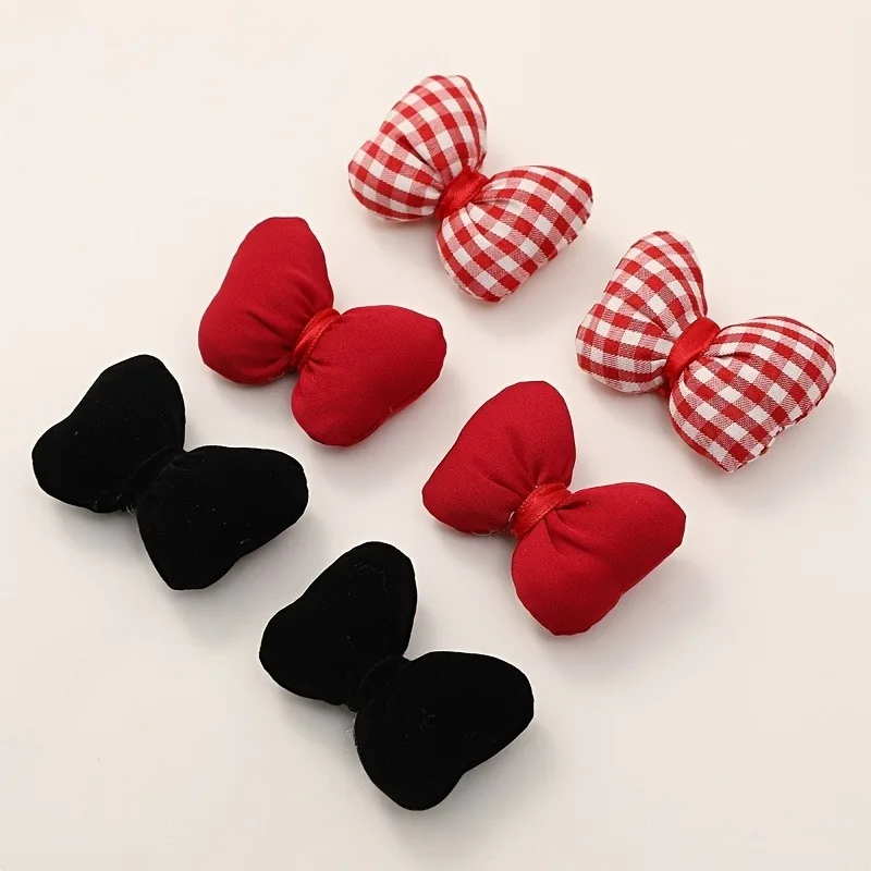 2/12pcs Retro Style Fabric Cotton Filled Plaid Three-dimensional Bow Diy Headwear Hair Accessories Clips Scarf Women's Materials