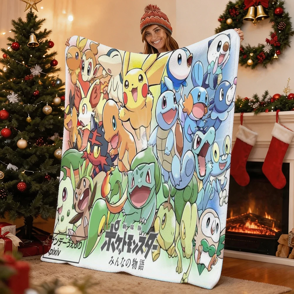 Pokemon Pikachu Charmander Squirtle Bulbasaur Flannel Throw Blanket Soft Warm Cartoon Blanket for Sofa Bed Home Decor Kids Gift