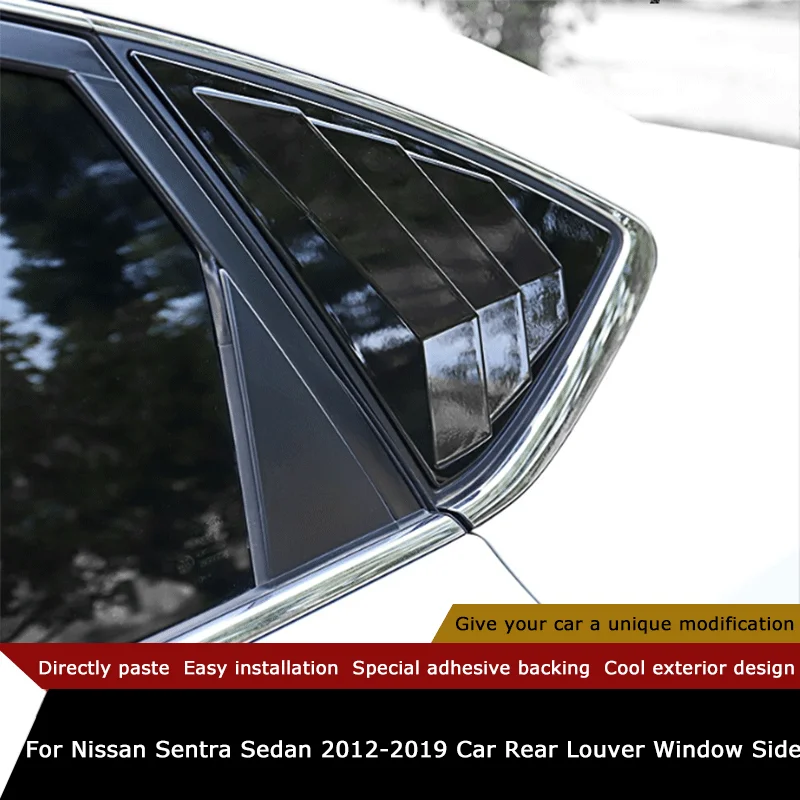 

For Nissan Sentra Sedan 2012-2019 Car Rear Louver Window Side Shutter Cover Trim Sticker Vent Scoop ABS Carbon Fiber Black Auto