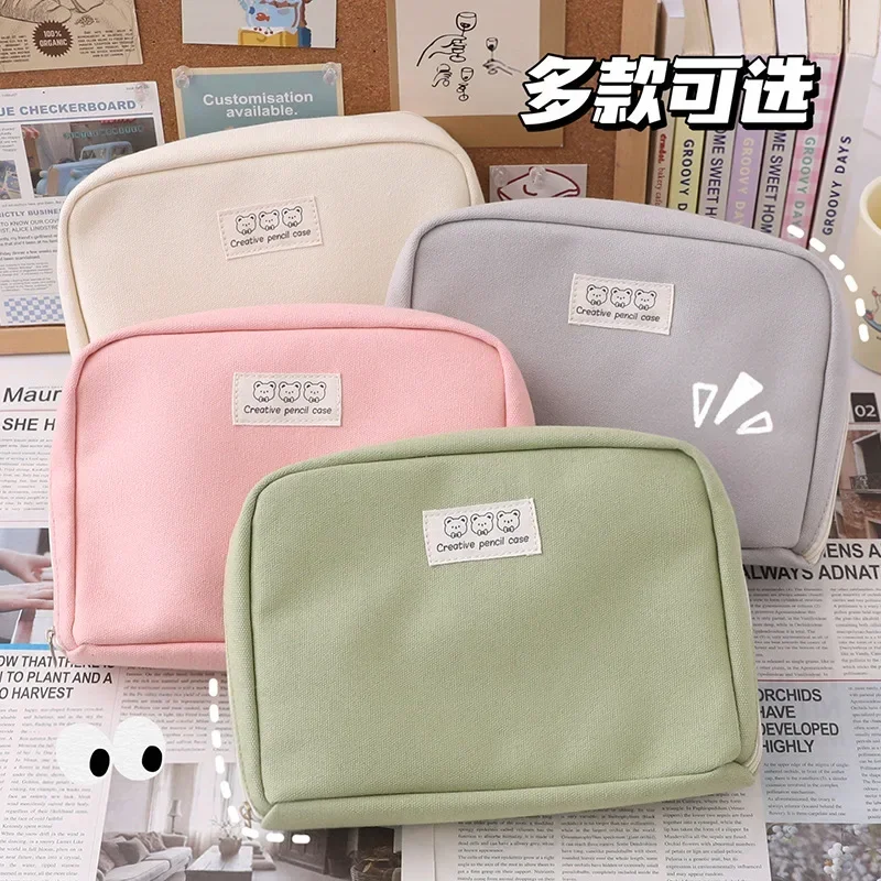 Large Capacity Pencil Case Zip Canvas Pencil Bag Pouch Function Portable Pensel Case with Zipper Student Stationery Supplies