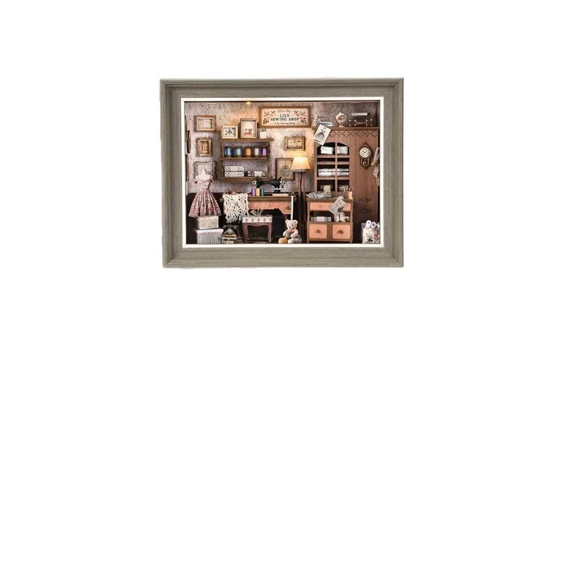 Sewing machine studio hand-assembly DIY cabin miniature creative gift building block toy decoration gift for friends