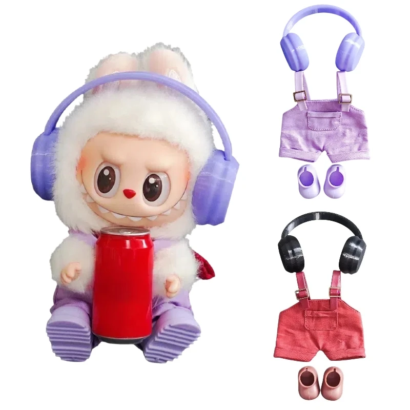 ل 17 سنتيمتر Labbubu الملابس الأصلي Labubu لعبة دمية فاخرة جديد يجلس حفلة الدب التسمية وشاح قبعة حقيبة دمى اكسسوارات لطيف