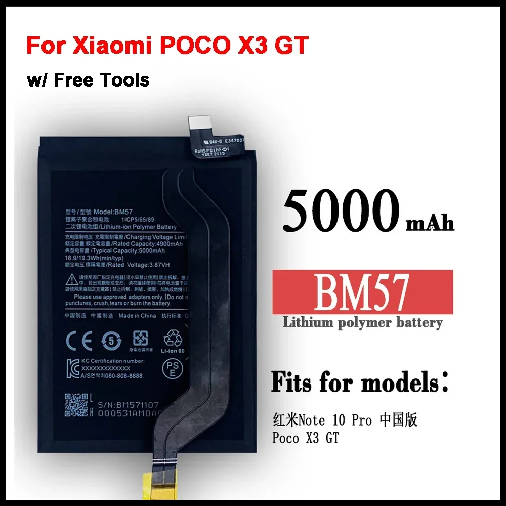 

New BM57 Replacement Battery for Xiaomi POCO X3 GT / Note 10 Pro Mobile Phone Batteries