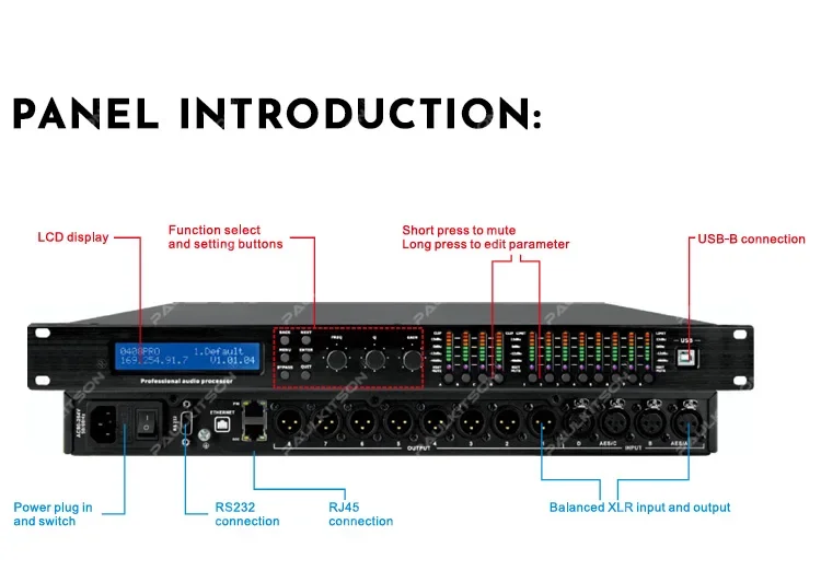 Paulkitson PX48 Digitaler Audio-Prozessor Driver Rack 4-Eingänge 8-Ausgänge 96K DSP FIR Lautsprechermanagementsystem für Live-Bühnenevents – Detail 17