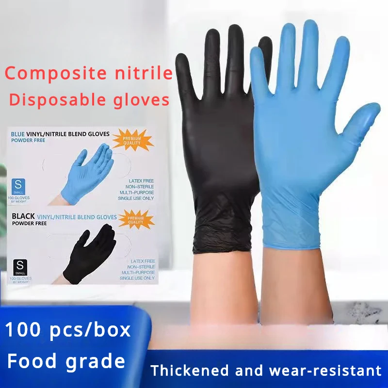 

100pcs Disposable Nitrile Rubber Gloves Latex-free Laboratory Work Thickened Pet Care Paint Kitchen High Elasticity