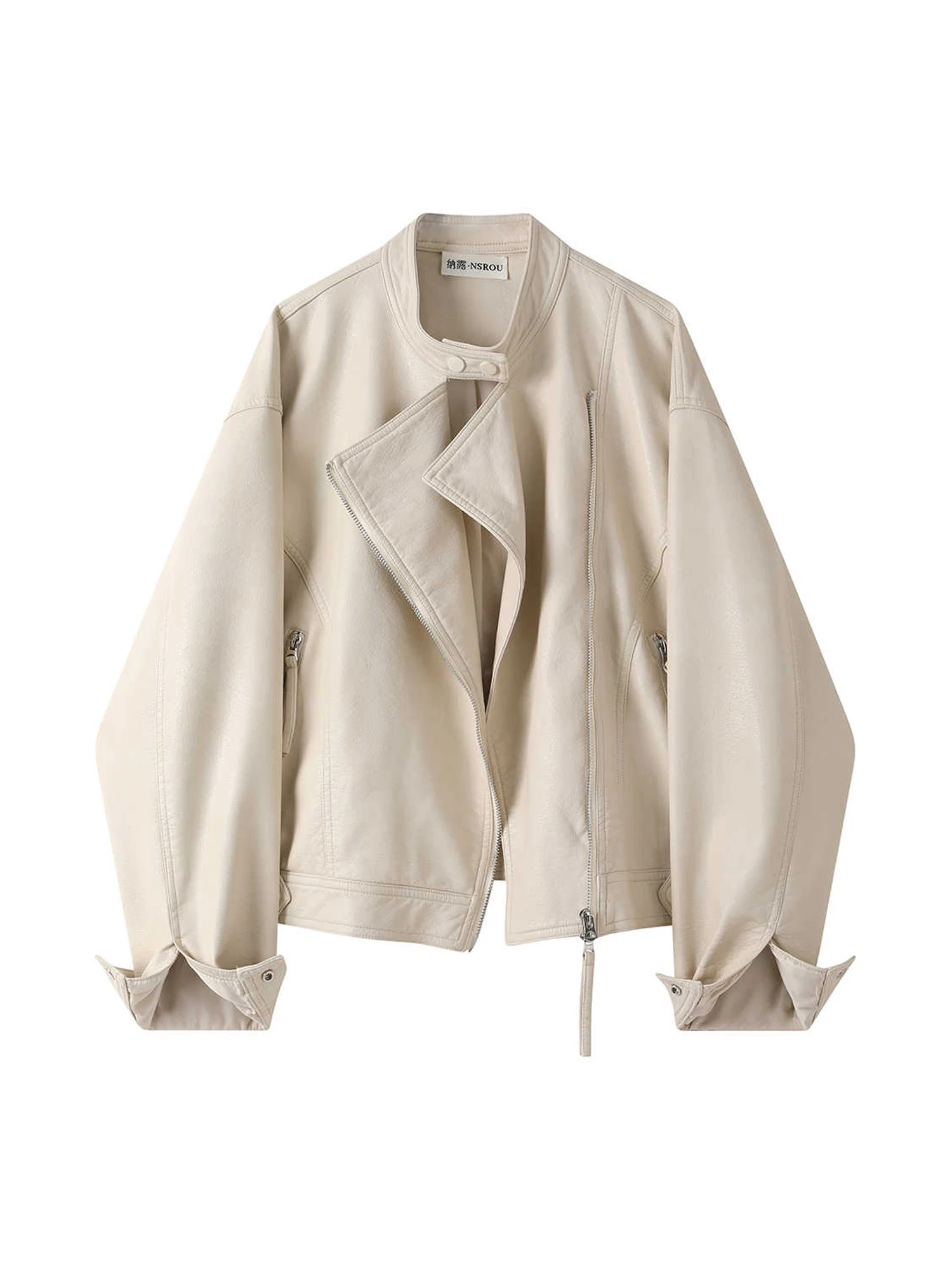 Veste de moto en cuir PU abricot pour femme, manteau court, Vintage Mustang, Streetwear, vêtements d'extérieur amples, vêtements d'automne des années 2000